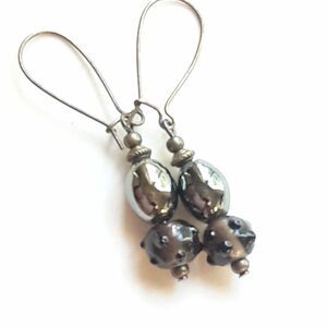Artisan Beadwork Brown Glass handmade SemiHoops earrings Gold earrings Rus  483■
